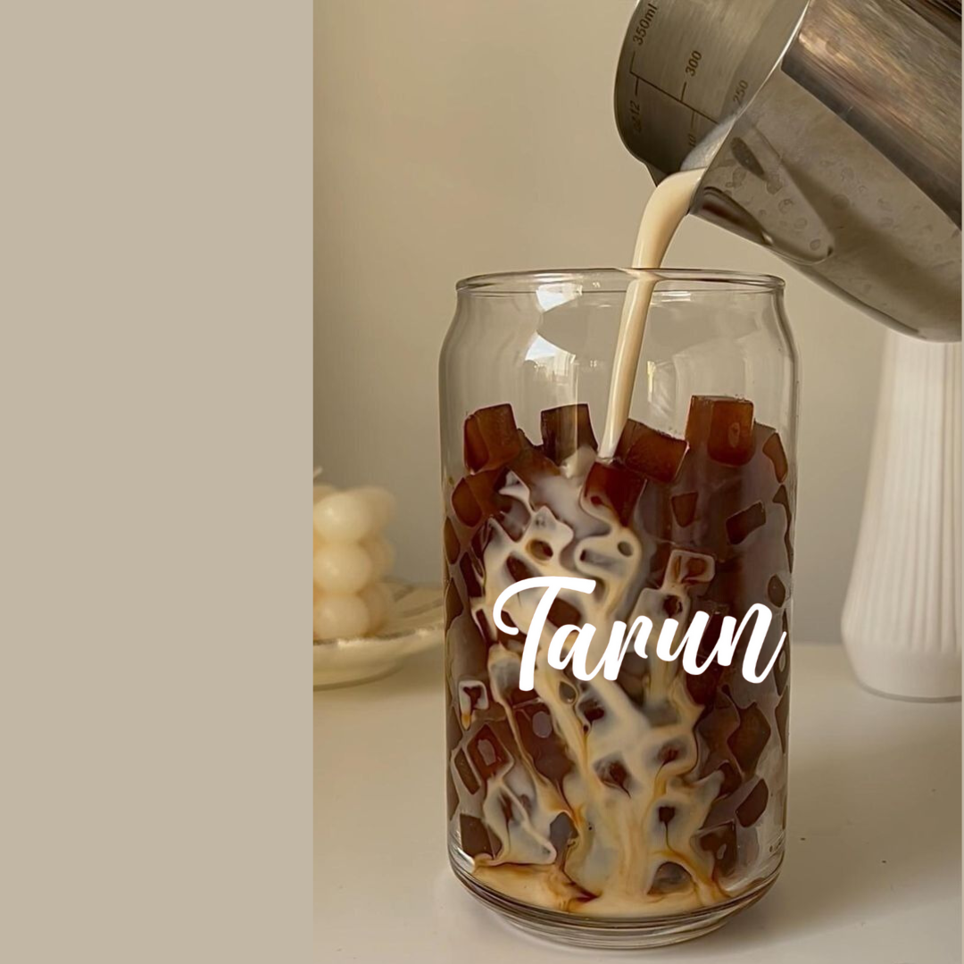Personalised Glass Tumblers with wooden Lid and straw